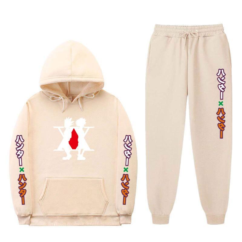 Mens Winter Warm Hooded Sweatshirt Pants Set Anime Inspired Casual Tracksuit Cotton Blend Thick Fleece Lined