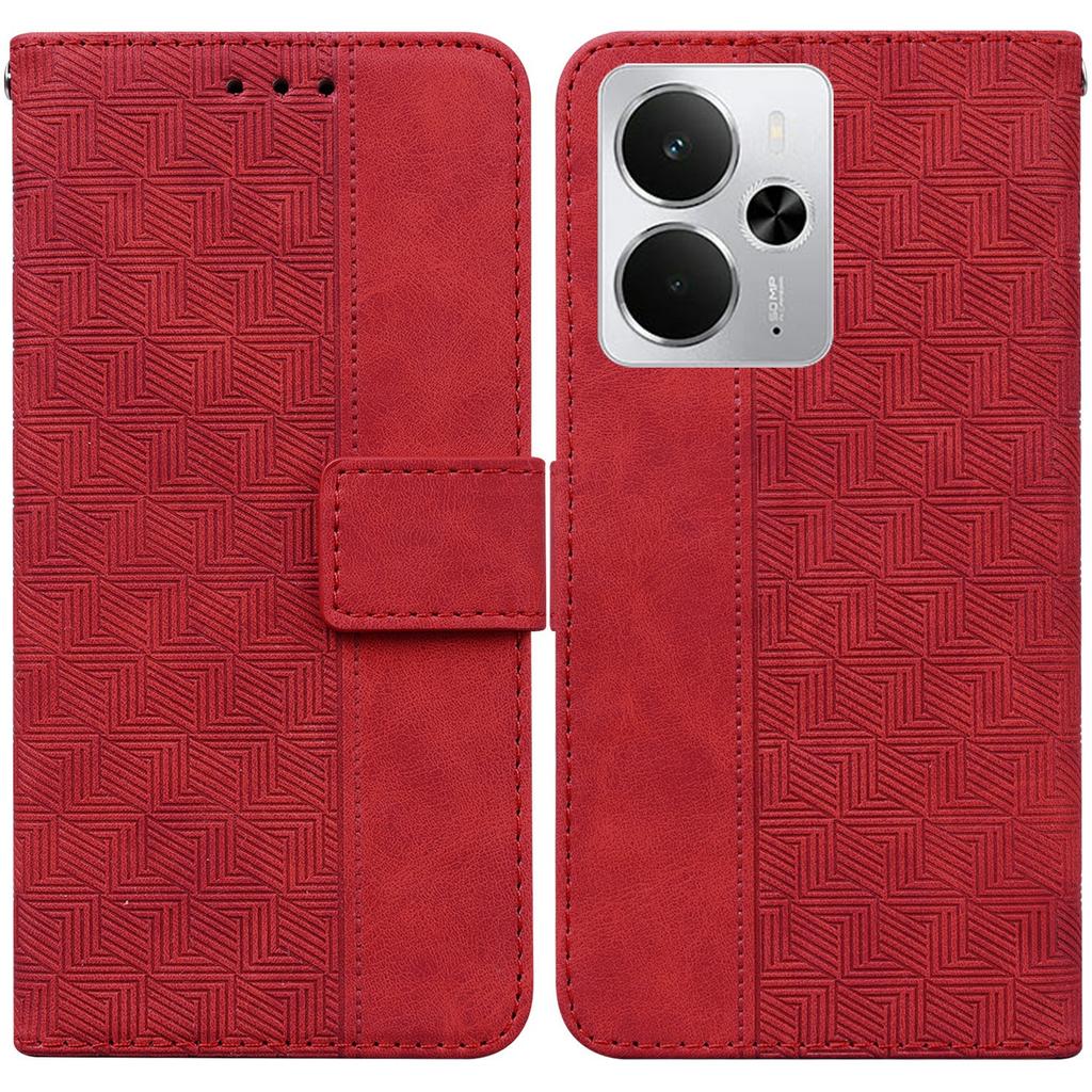 For Realme 14 5G Case Geometry Pattern Leather Wallet Phone Cover with Wrist Strap
