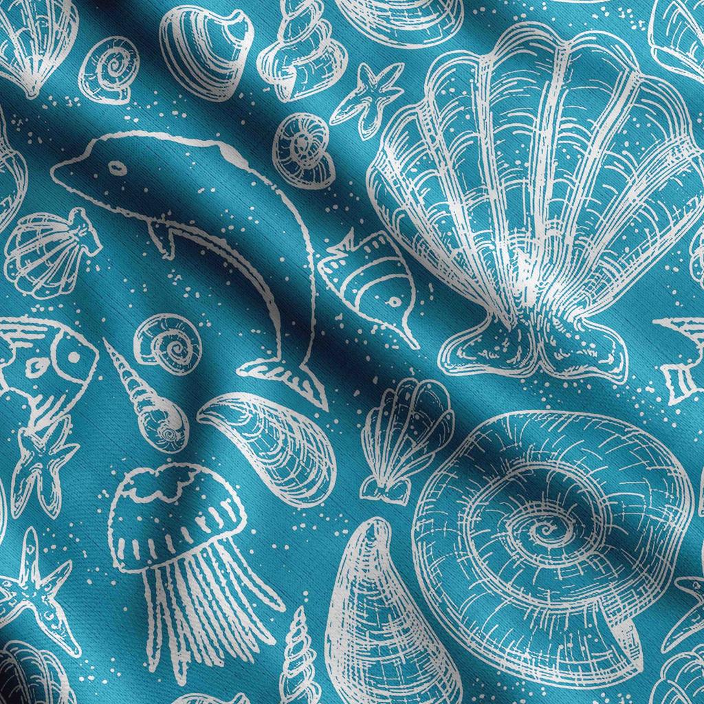 Soimoi Muscheldruck, Baumwollcambric, Quiltstoff Meterware 107 cm breit, mittelschwerer Baumwollstoff, Nähzubehör, Blau &