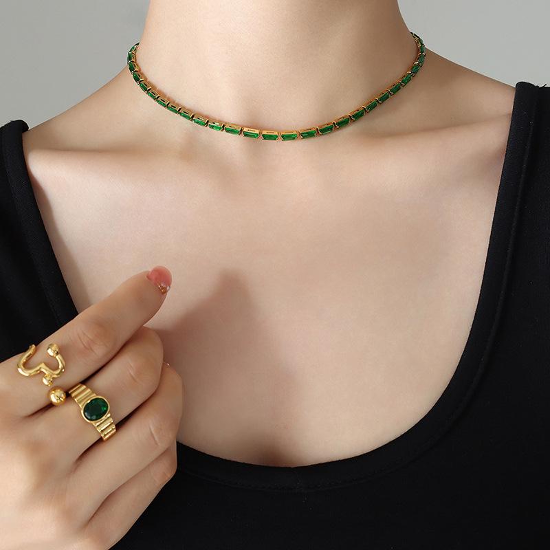Colorful Geometric Square Chain Necklace: Women's 18K Gold-Plated Titanium Steel Choker