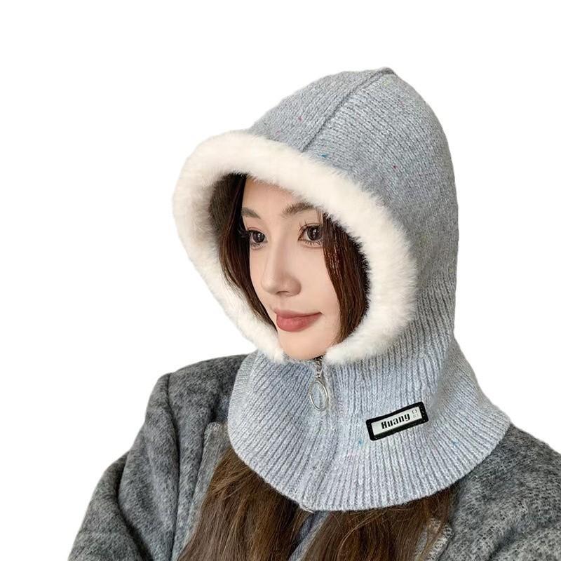 Korean Balaclava Autumn and Winter Warm Hat Scarf Integrated Ear Protection Knitted Wool Hat Trend