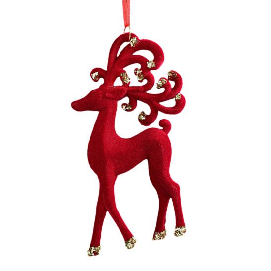 Christmas Ornaments Red Flocking Bell Wreath Snowfall Elk Pendant Snowy Winter Decor for Tree Hanging