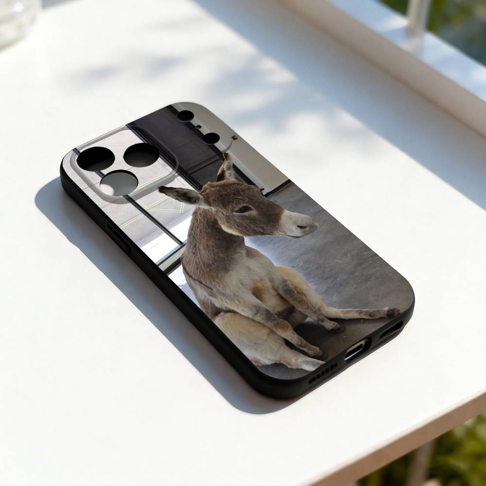 Funny Donkey Cute Phone Case For iPhone 17,16,15,14,13,12,11,Pro,Max,Plus,E,SE4,Air,Mini Black Precise Hole Matching