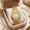 Women Luxury Crystal Triangle Dial Quartz Watch Gold Mesh Bracelet Elegant Ladies Wristwatch With Gift Box YaLaLuSi