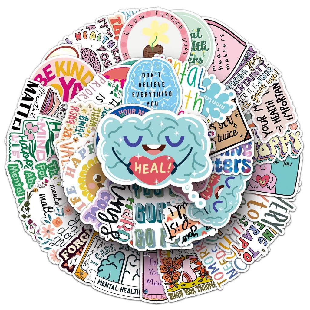 50 Sheets: Inspirational Mental Health Planner & Phone Stickers - Creative, Waterproof, Motivational Words & Doodles