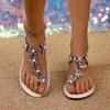 2024 New Fashion Summer Women's Sandals Bow Decorated Rhinestone Lace Up Open Toe Versatile Women's Shoes Zapatos De Mujer