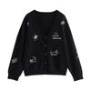 Chuyu V-Neck Knitted Cardigan with Cartoon Embroidery