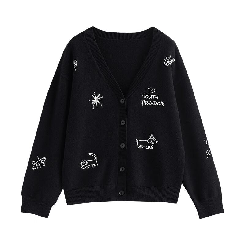 Chuyu V-Neck Knitted Cardigan with Cartoon Embroidery