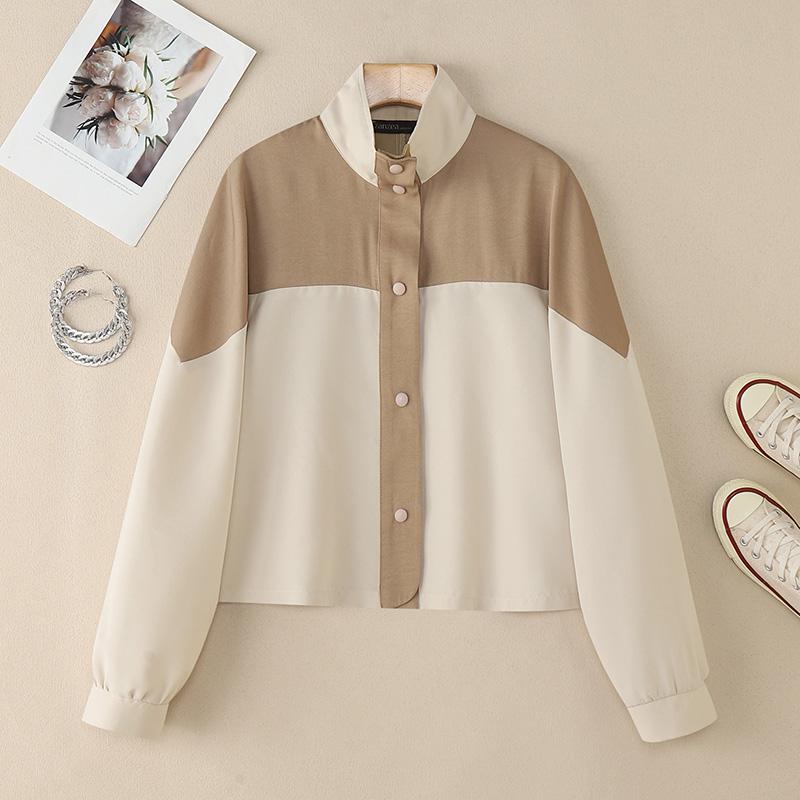 

ZANZEA Женская повседневная блузка-кардиган с длинным рукавом и воротником-стойкой в стиле пэчворк 5XL хаки