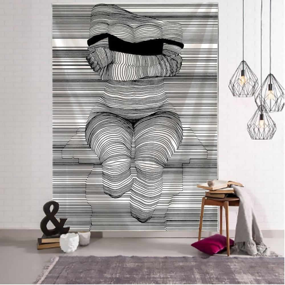 Kreatives Linienzeichnung Wandbehang Boho Dekor Hippie Kuss Psychedelisch Abstrakt