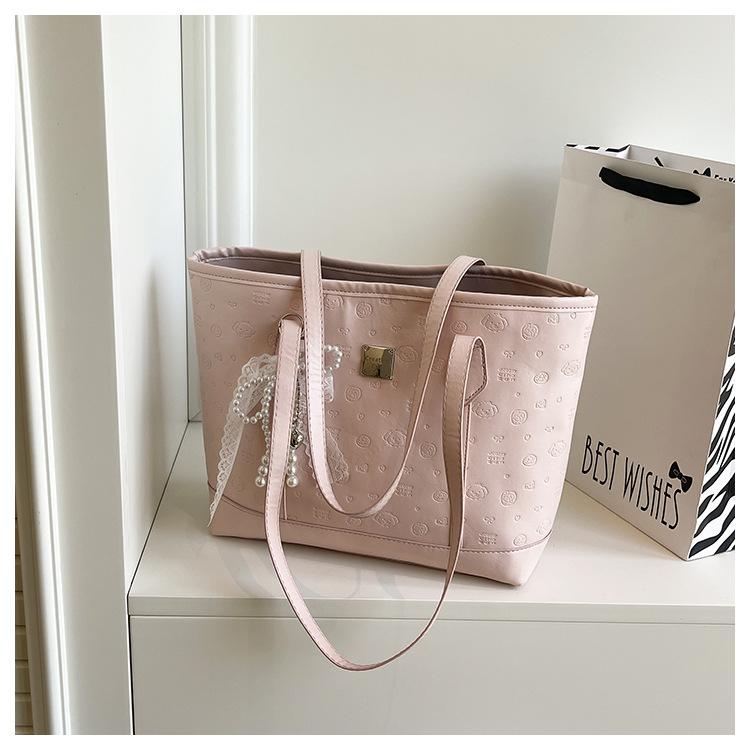 European American Style Faux Leather Tote Bag for Women, Elegant Embossed Large Capacity Shoulder Handbag, Casual Commute Work Bag KTB