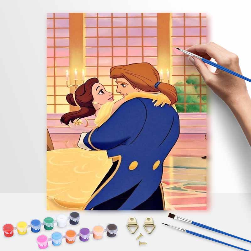 Disney Beauty Beast Paint By Number Kit Drawing Canvas DIY Picture Home Decor Couple Romantic Art Gift Oil Painting Wall Decor Set