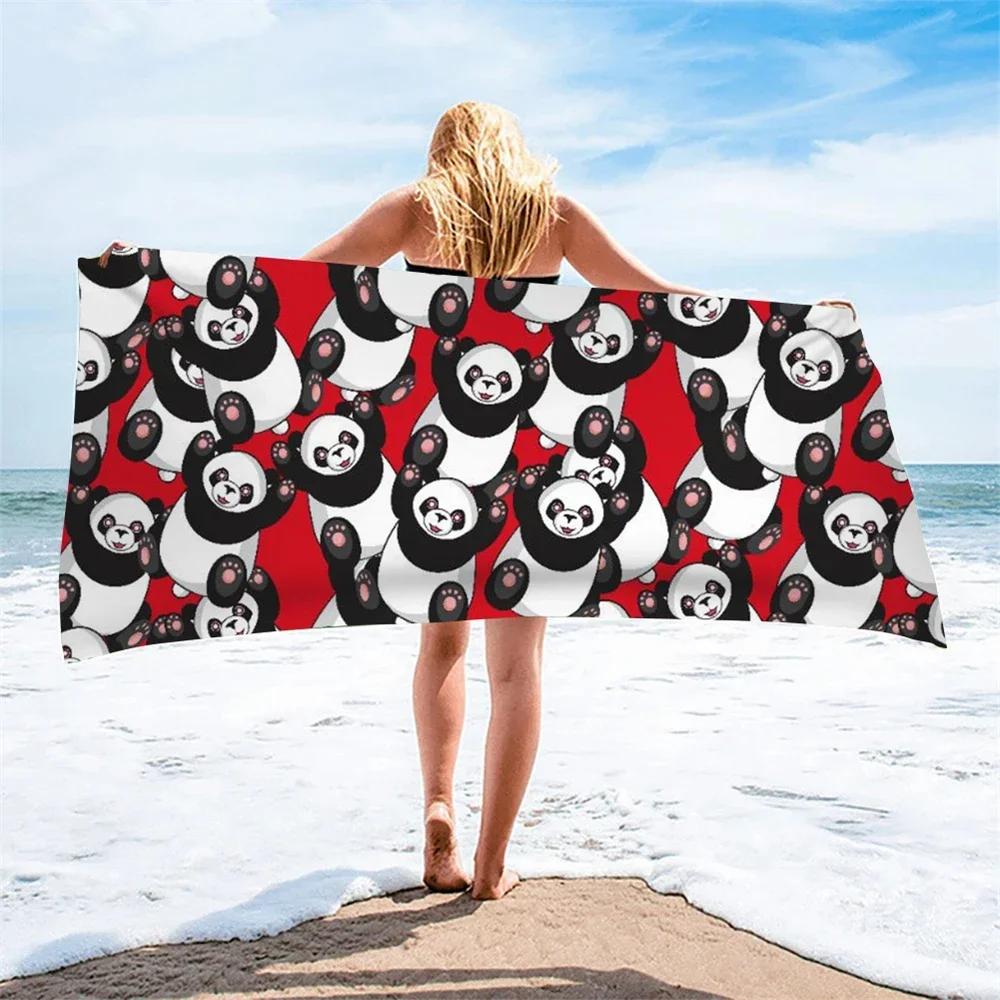Cute Cartoon Panda Beach Towel Quick Dry Microfiber Soft Absorbent Bath Towel Outdoor Travel Spa Swim Pool Towels for Adult Kids