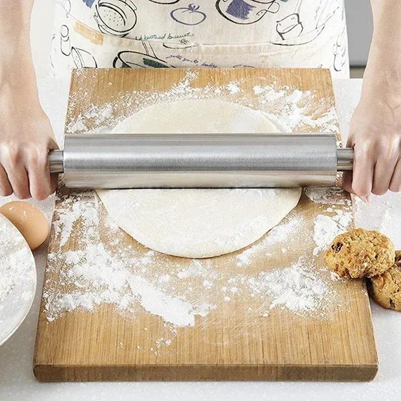 NEW 1Pcs Stainless Steel Fondant Rolling Pin Non-stick Pizza Noodles Cookie Cake Roller Kitchen Roller Easy Dough Rolling Tool