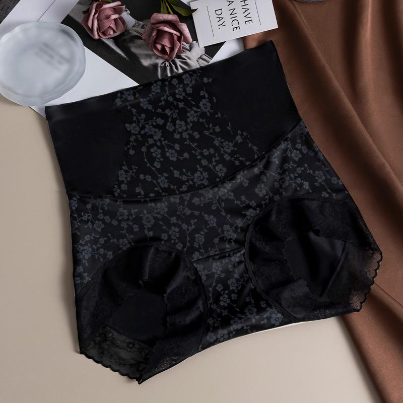 Ladies Spring and Autumn New Style Palace Flowers High Waist Abdominal Lift Hip Close Skin Without Trace Naked Sense Briefs