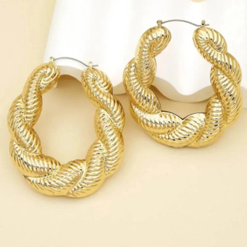 Women Big Brass Hoop Earrings Gold Plating Round Geimetric Shape Huge Hoop Earrings For Party Ins Korean Women Jewelry