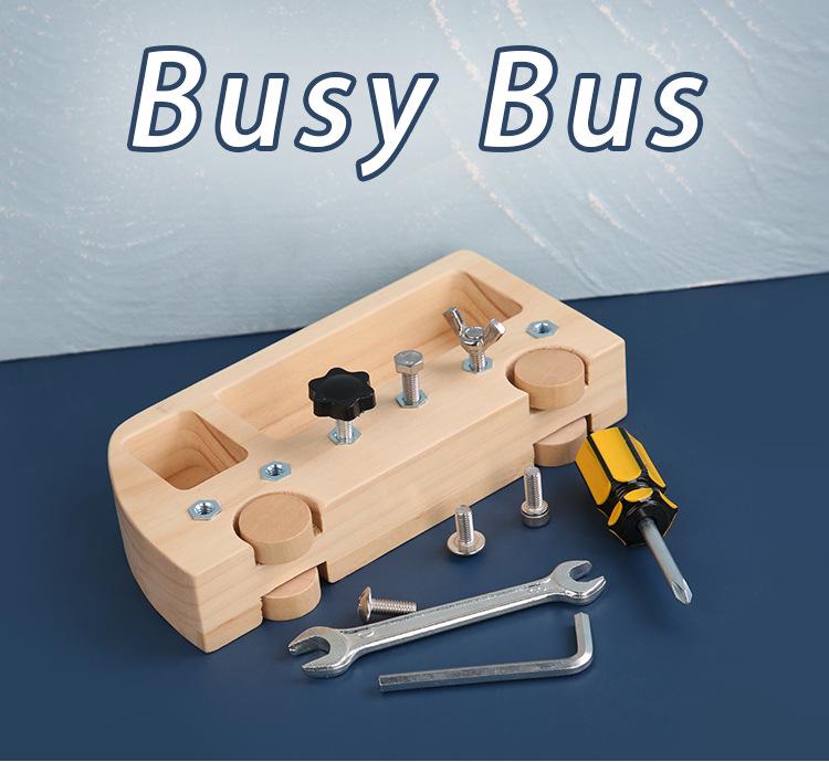 Montessori Busy Bus Educational Toys for Kids - Wooden Puzzle & Screw Concentration Training