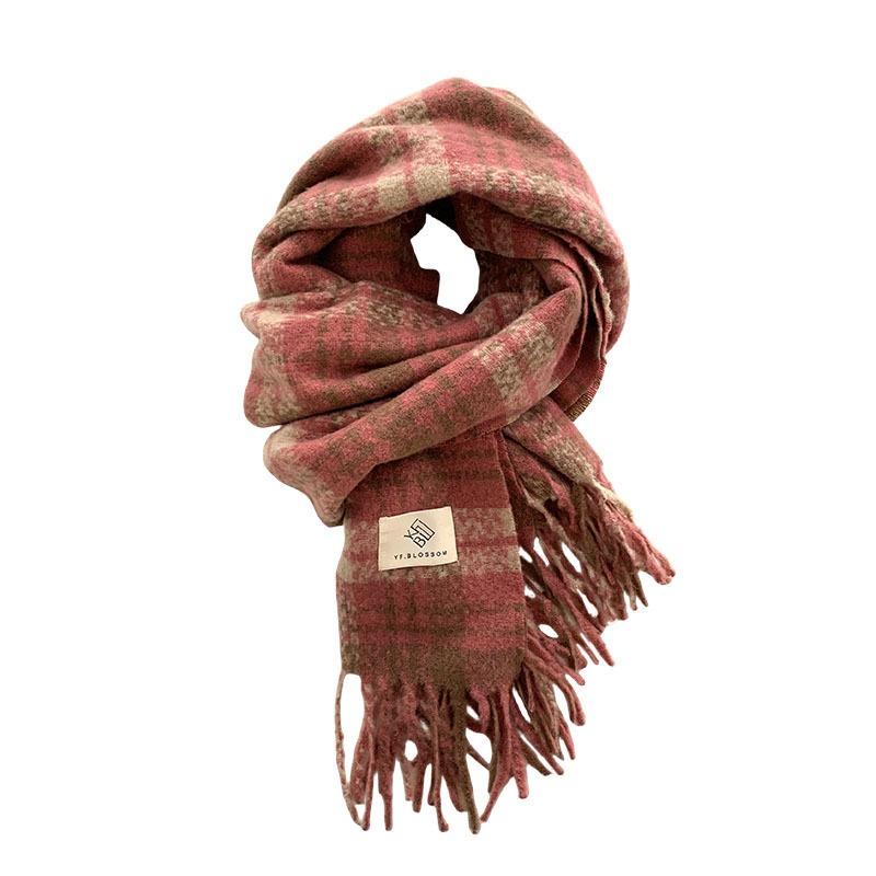Winter rose pink scarf women's high-end imitation cashmere shawl simple and versatile Christmas scarf