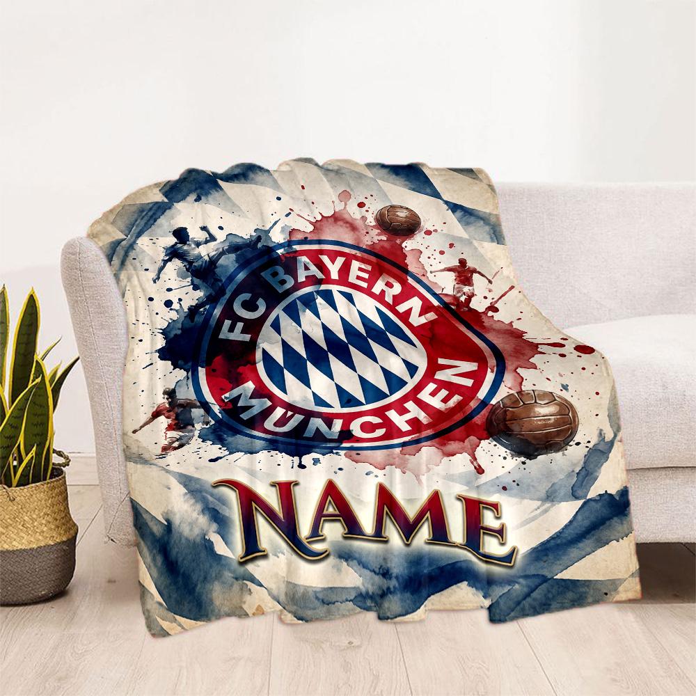 Bayern Munich Soccer Poster Customize Text Blanket Cozy Personalized Blanket Comfortable Suitable for Home Decor Sofa Chair Picnics