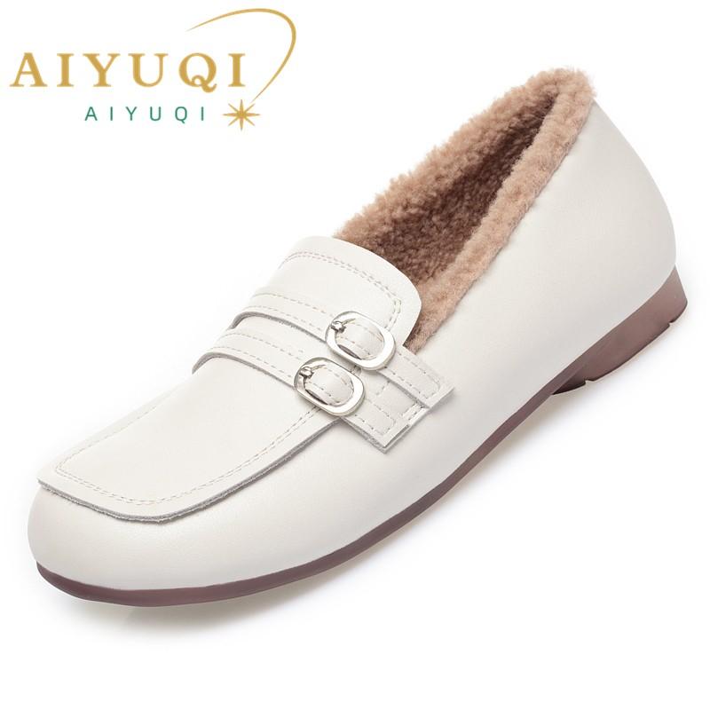Fashion AIYUQI Women Loafers Fall 2025 New Flat Casual British Style Fur Shoes Ladies Large Size 41 42 43 Shoes Women