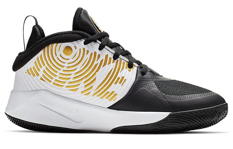 Nike Team Hustle D 9 Mid Top Children's Basketball Shoes Black White Gold AQ4224-004
