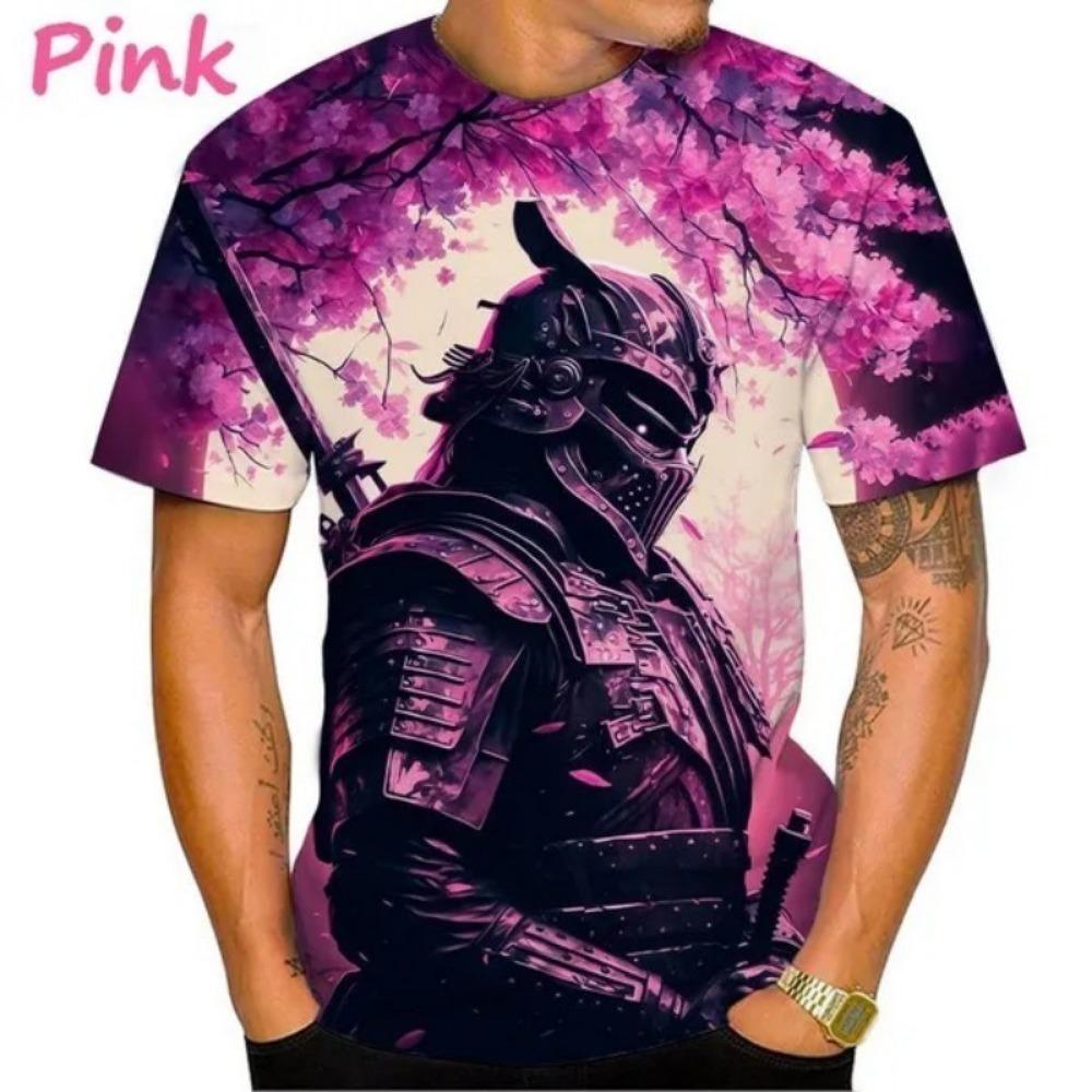 Japanese Samurai 3 print, Japanese armor t-shirt, ninja neck, round neck, short sleeved, cherry blossom, male and female swords.