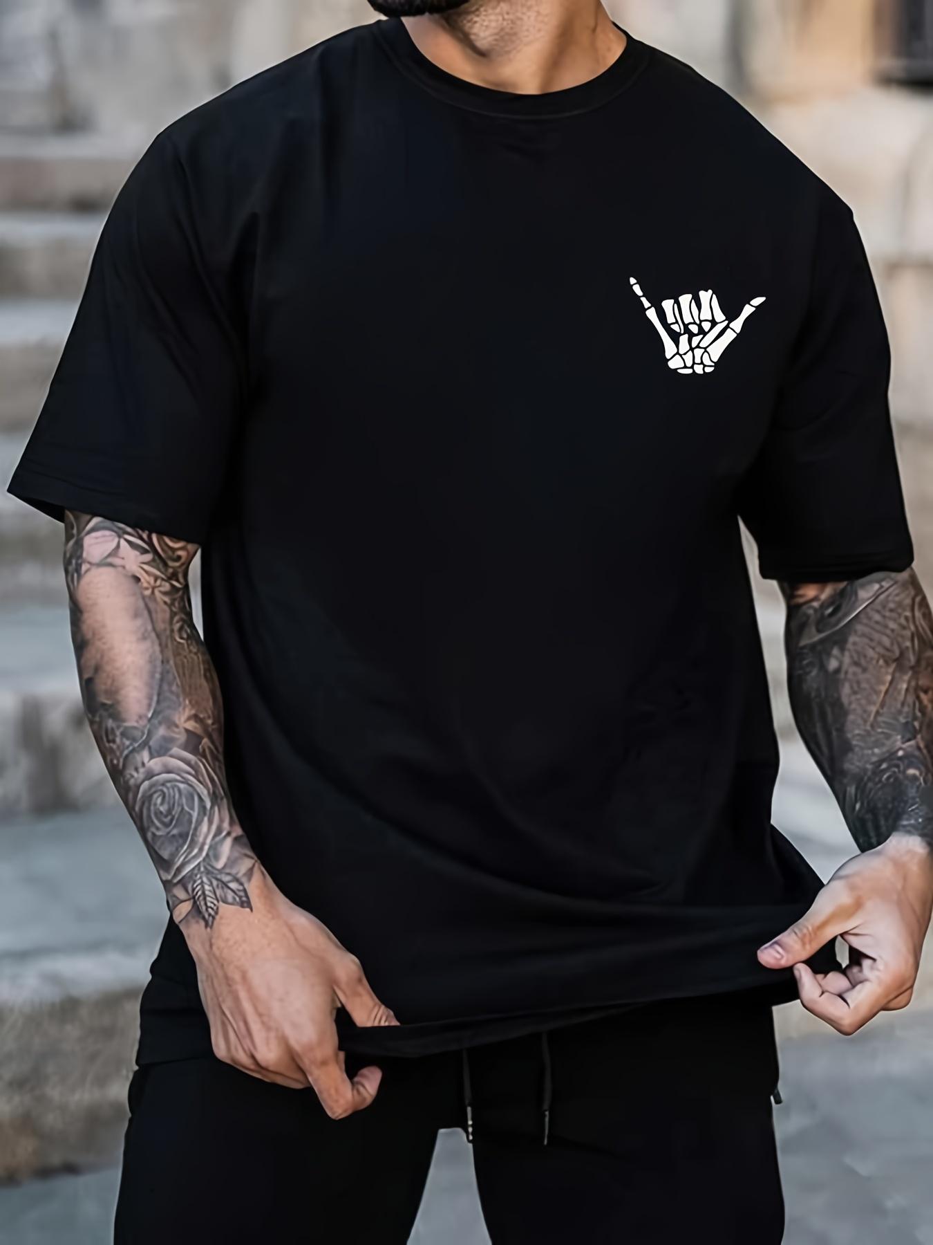 

Men s Summer 100% Cotton Skeleton Hand Victory Gesture Print Fashionable Casual Sports Loose Round Neck Short Sleeve T-shirt S разноцветный