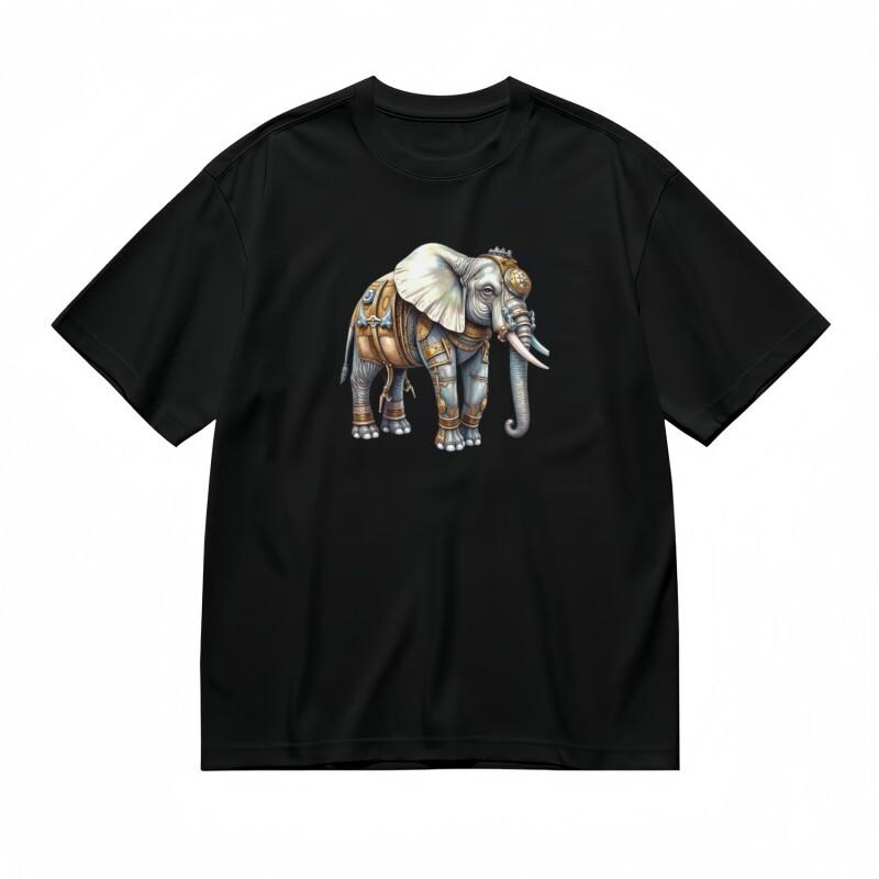 

Women s Comfortable Breathable Classic T-Shirt Golden Tribal Elephant Design Tee 2XL