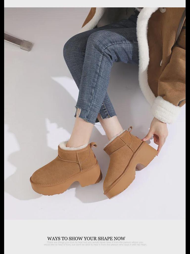 2024 Jesień/Zima Damskie Śniegowce na Wysokim Obcasie - Skóra Naturalna, Grube, Ciepłe, Design Podkowy