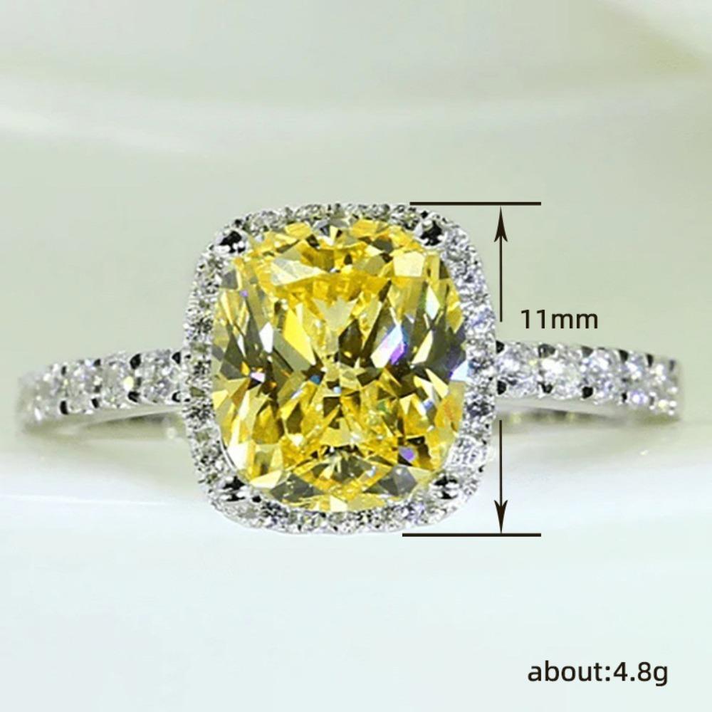 Exquisite Luxury Micro-inlay Zircon Square Four Claw Yellow Crystal Stainless Steel Rings for Women Bride Wedding Charm Jewelry