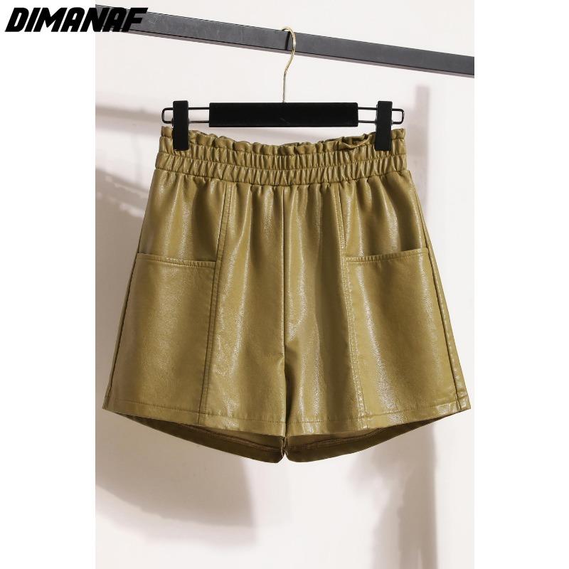 DIMANAF 2023 Plus Größe Herbst Winter Shorts Frauen Neue Schwarz PU Leder Casual Lose Breite Bein Hosen Kurze Hosen