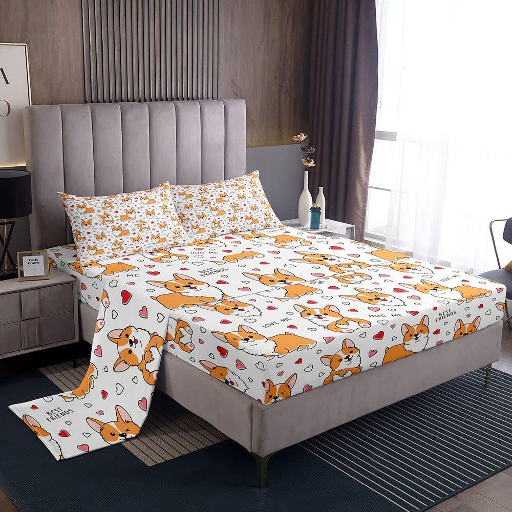 Animal pet dog pattern bed hat four-piece bedding set bedroom dormitory bedding decoration