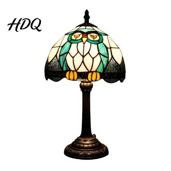Floral Pattern Lamp Tiffany Dragonfly Stained Glass Table Lamp Vintage Blue Bedside Night Light Unique Housewarming Gift Decorative Atmosphere