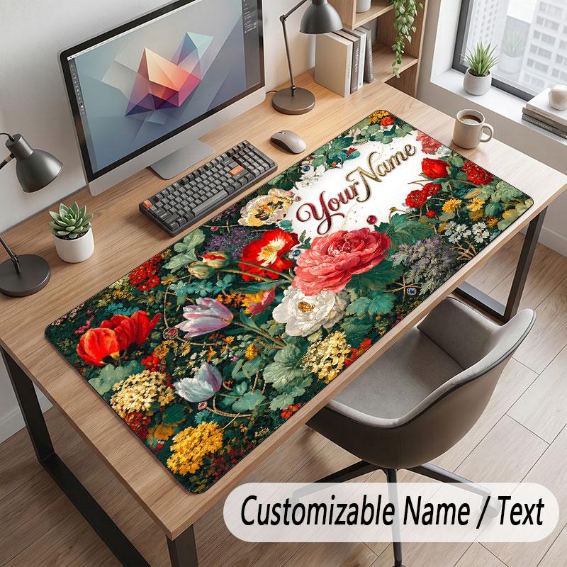 Floral Garden Theme Customized Mouse Pad Personalized Print Name Text Desk Mat For Home Office Table Decor