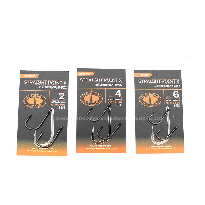 10pcs Carp Fishing Hook Straight Point X Medium Long Shank Size 2 4 6 PTFE Coating-Super Slide For Both Bottom Bait,Wafter And Pop-up Presentations