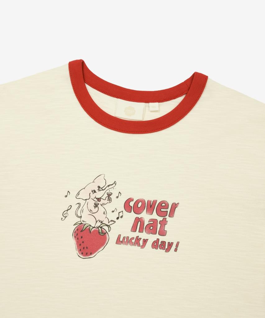 COVERNAT WOMAN Elephant Graphic Ringer T-Shirt Cream