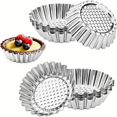 10pcs, Stainless Steel Egg Tart Molds (3.8''), Large Tart Molds, Pie Molds, Non-Stick Cake Baking Pans, Baking Tools,, Home Kitchen Items
