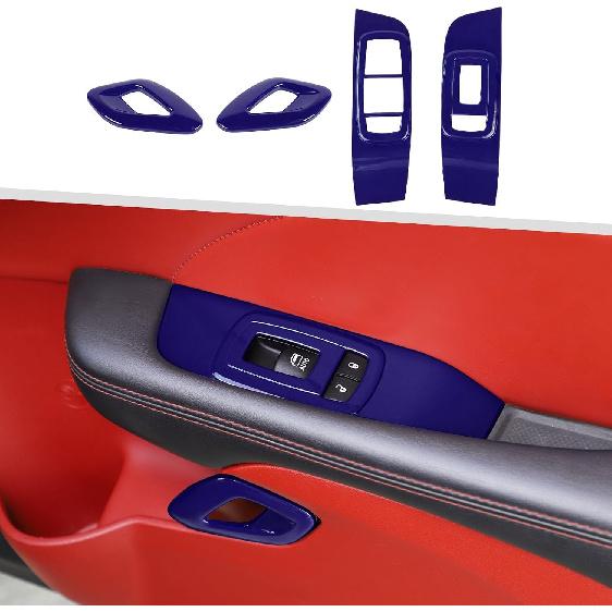 Jimen Fit for Dodge Challenger 2015-2023, 4PCS Inner Door Handle Cover & Window Lift Switch Panel Trim (Carbon Fiber)