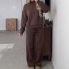 2026 Womens Solid Color Drawstring Casual 2-Piece Set Loose Long Sleeve Hoodie Straight Leg Pants