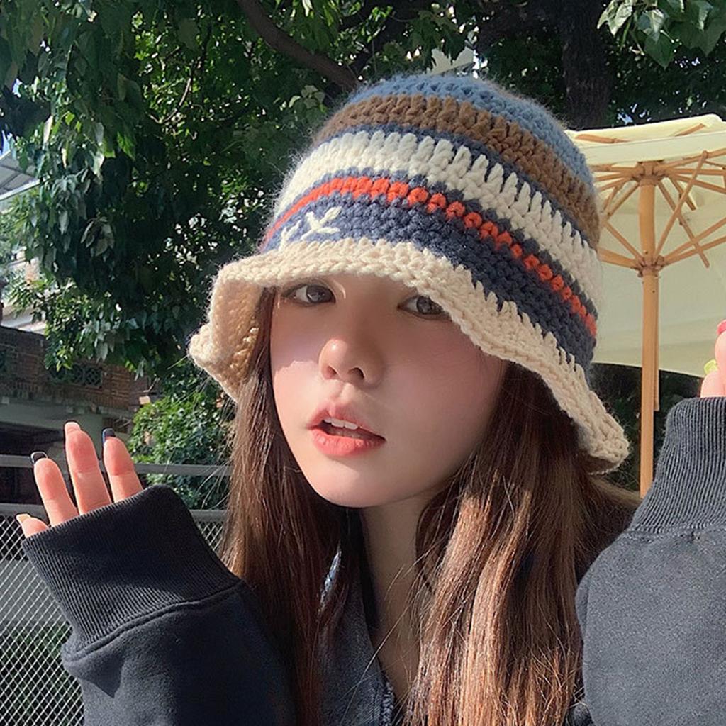 Knitted Beanie Hat for Women Y2K Striped Fisherman Hat Ethnic Style Color Contrast Cap Fashion Female Hat Teens Headwear