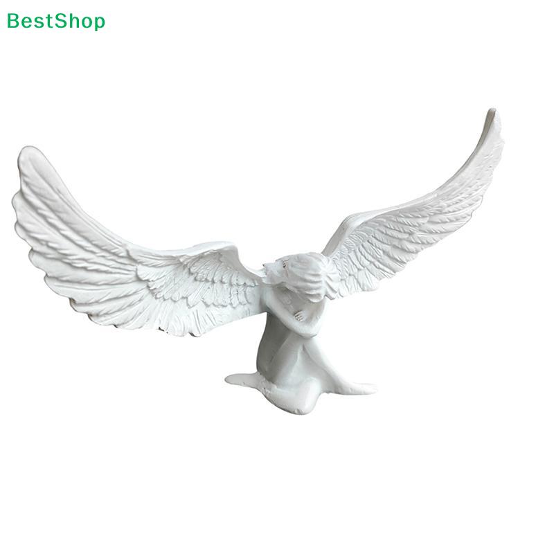 White Angel Resin Statue,Modern Minimalist Winged Angel Sculpture for Home Office Decor