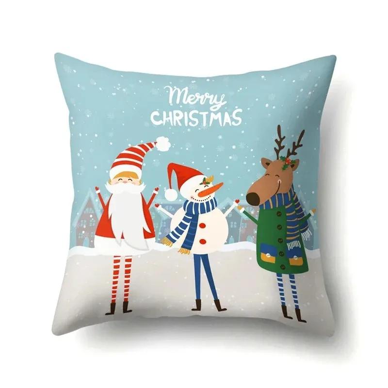 Christmas Snowman Printed Sofa Decorative Cushion Cover Pillow Pillowcase Polyester Throw Pillow Home Decor Pillowcover