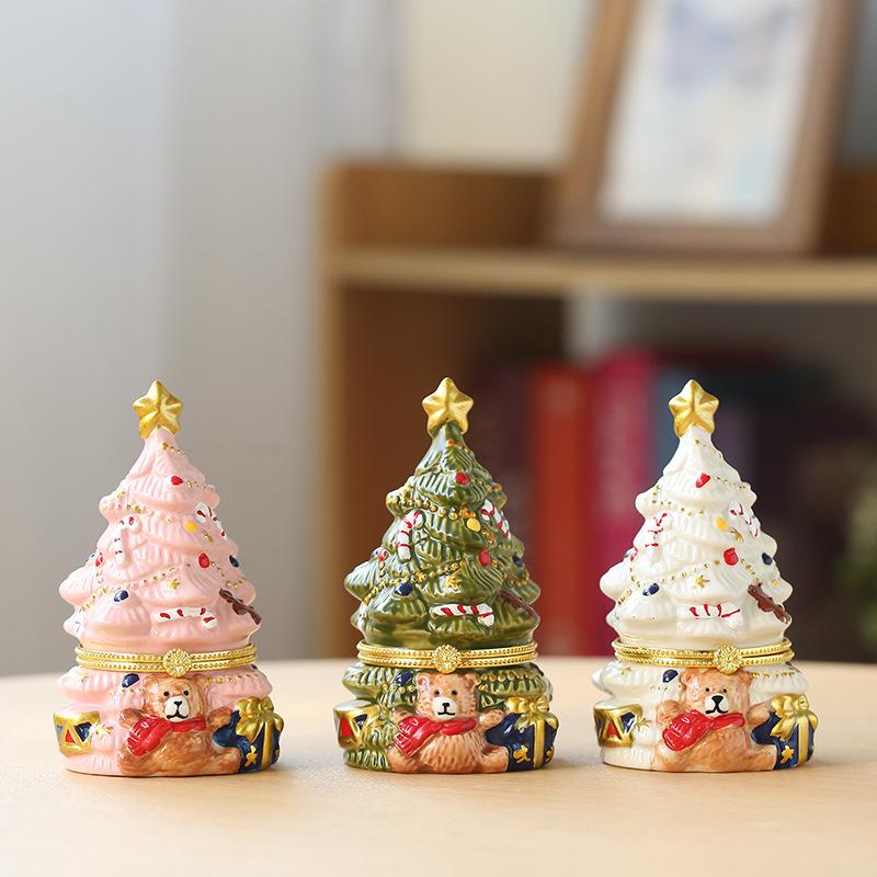 Ceramic Jewelry Box Christmas Tree Bear Scented Candles Home Crafts Ornament
