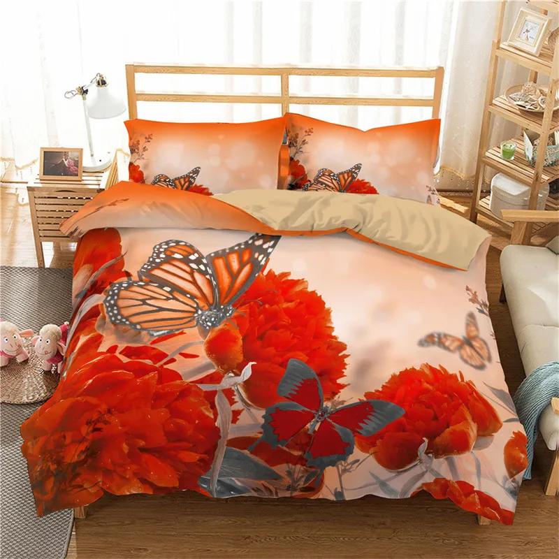 Comforter Floral Butterfly Flower Bedding Set Full King For Girls Women Botanical Flowers Comforter With 2 Pillow Cases