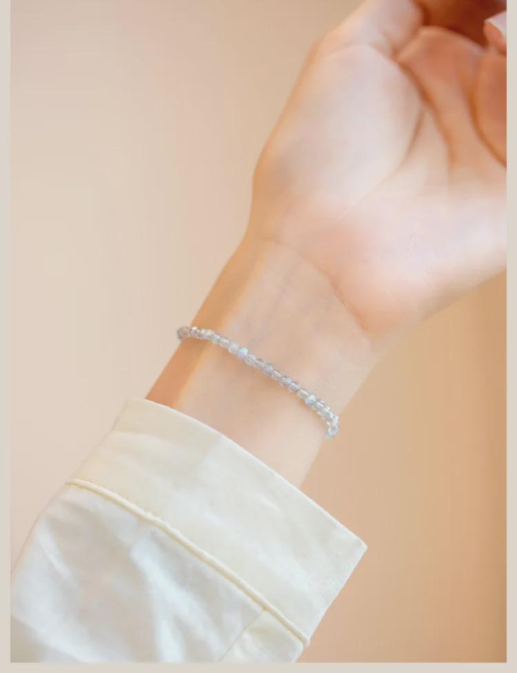 Natural Gray Moonstone and Labradorite Crystal Bracelet - Elegant, Simple Gift