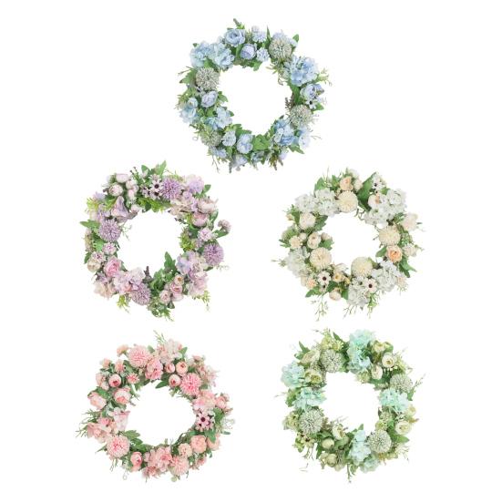 15.75" Spring Wreath Faux Peony Wreath Artificial Hydrangea Peony Flower Wreath with Green Leaves for Home Front Door Wedding Wall Decor