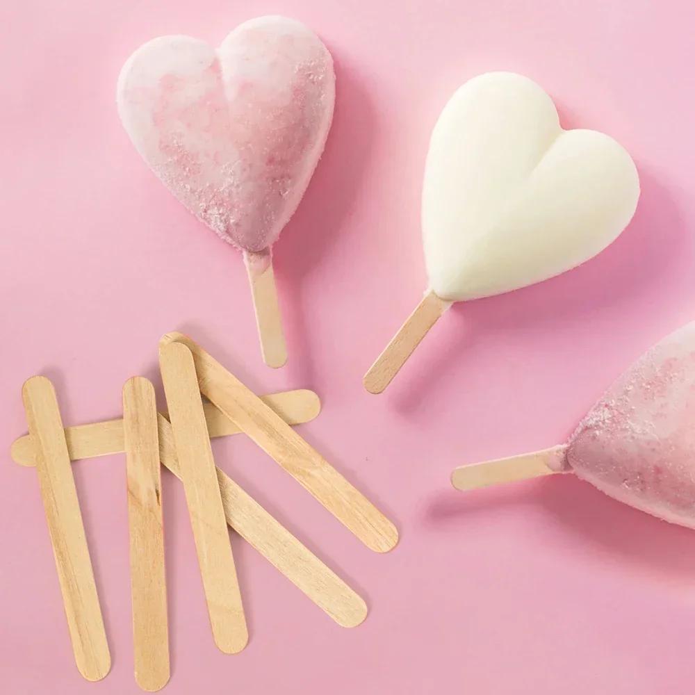 100/350PCS Cream Wooden Sticks for Ice Cream Bars New Summer Sales Mini Silicone Ice Cream Popsicle Mold Kitchen Accessories