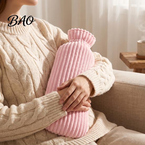 Reusable Hot Water Bottle 500/1000ML Long with Plush Cover, Leak-Proof Winter Bed Warmer Bag, Menstrual Cramp Pain Relief Bag Drurable