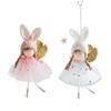 Adorable Bunny Ears Girl Christmas Ornament with Angel Wings Mystical Wand Lightweight Fabric Hanging Decoration