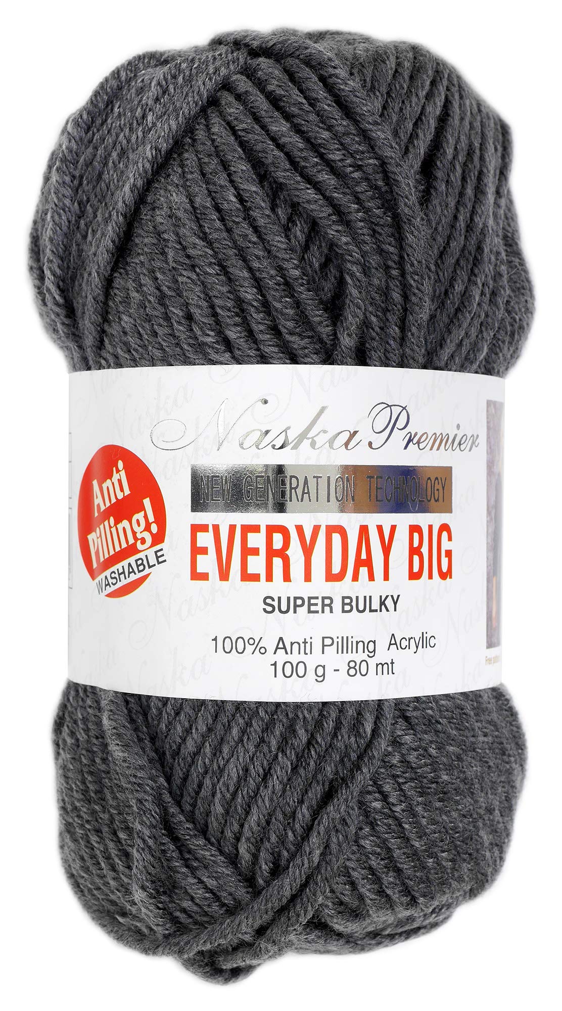 

NASKA Premier Everyday Big Extra Pack of Yarn, Thick, Col. 811, Gray, 100g, Approx. 80m, 5, N-69
